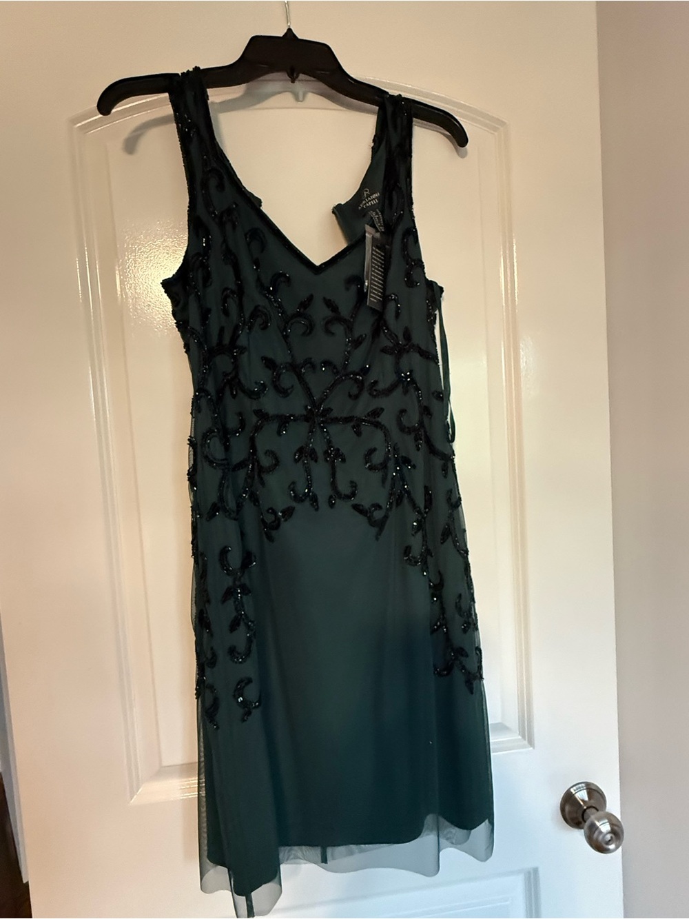 Adrianna Papell Teal Sleeveless Beaded Midi Dress
